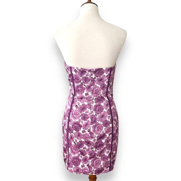 Oh Polly Purple Strapless Corset Floral Print Partywear Bodycon Dress Size 8 NWT - Picture 2 of 11